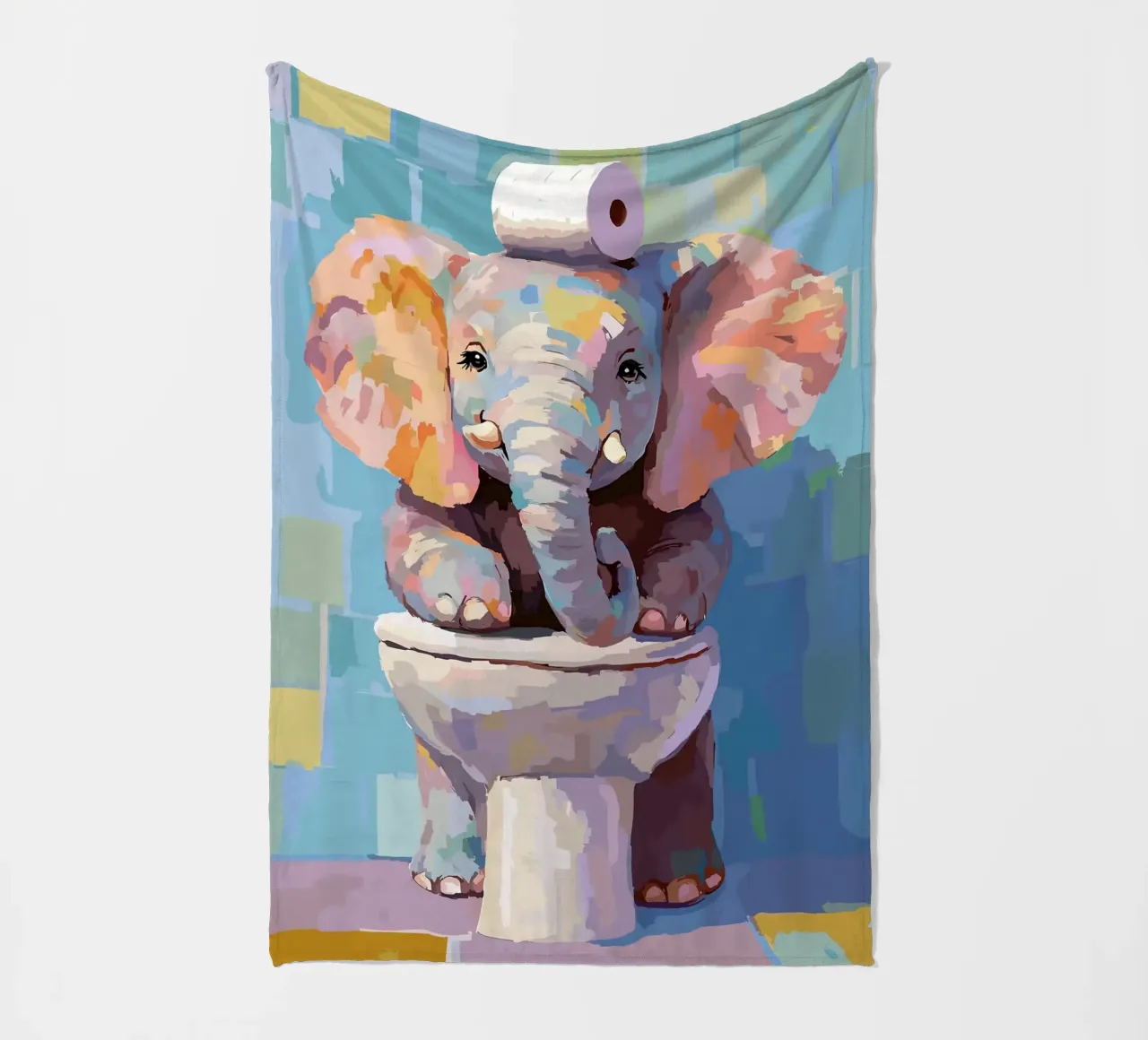 Elefante sul wc con carta igienica coperta in pile da JoyWalkerShop