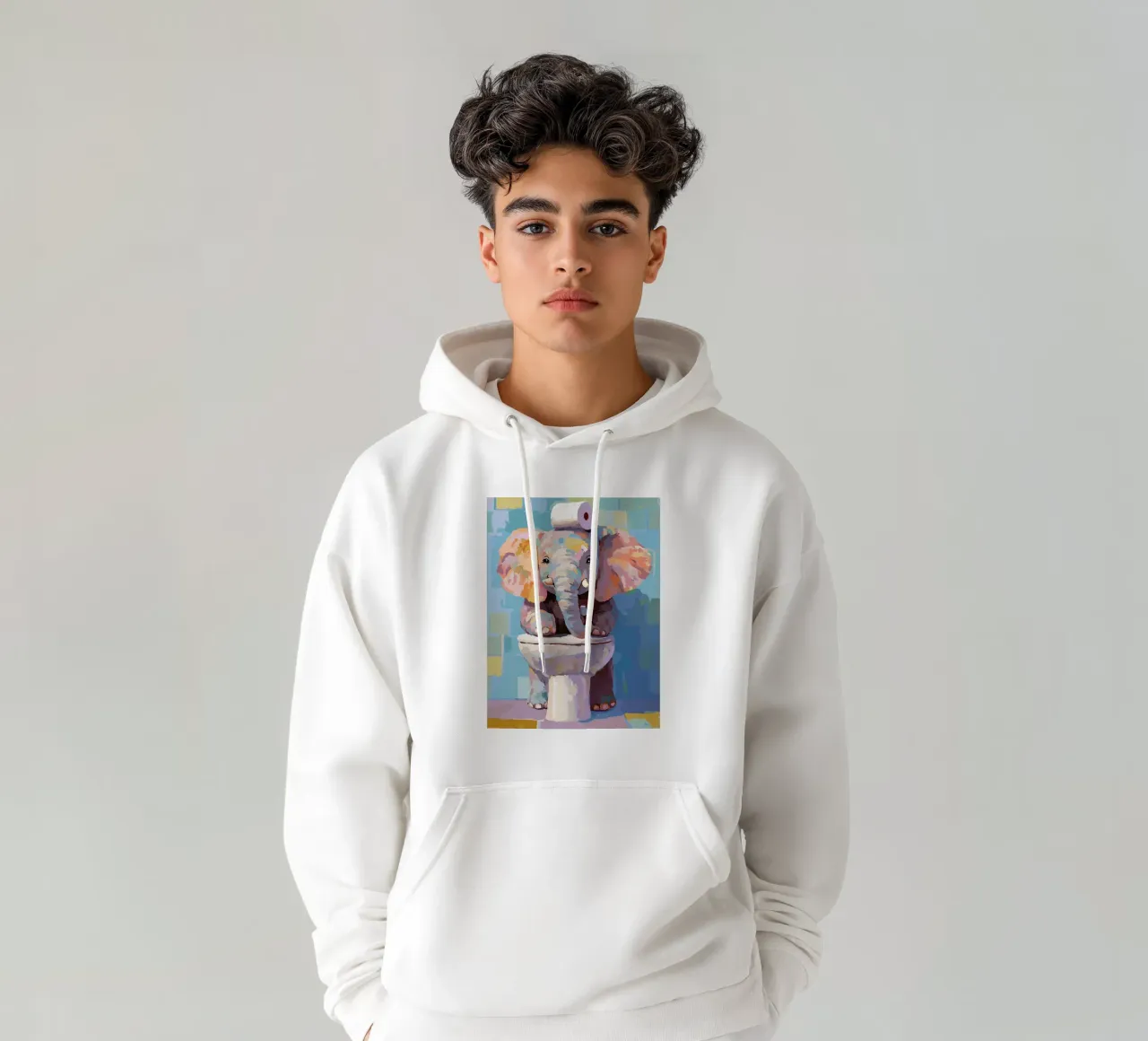 Elefante sul wc con carta igienica felpa con cappuccio da JoyWalkerShop