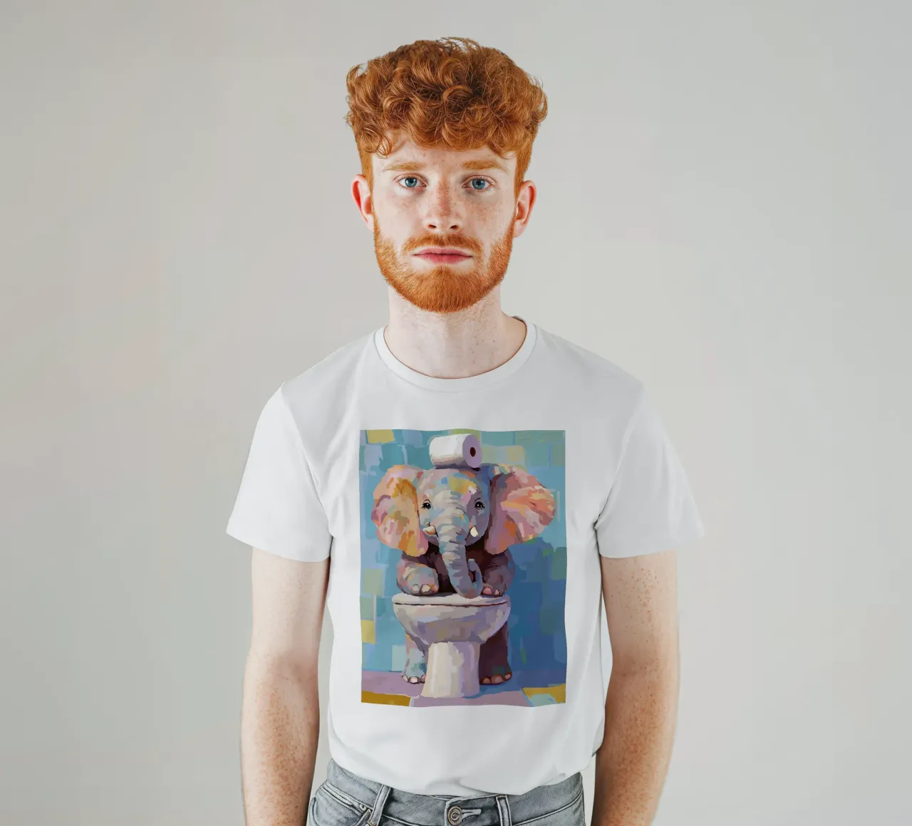 Elefante sul wc con carta igienica t-shirt da JoyWalkerShop