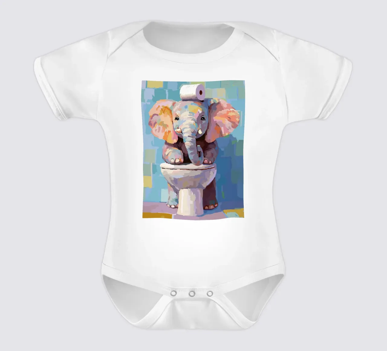 Elefante sul wc con carta igienica body neonato maniche corte da JoyWalkerShop
