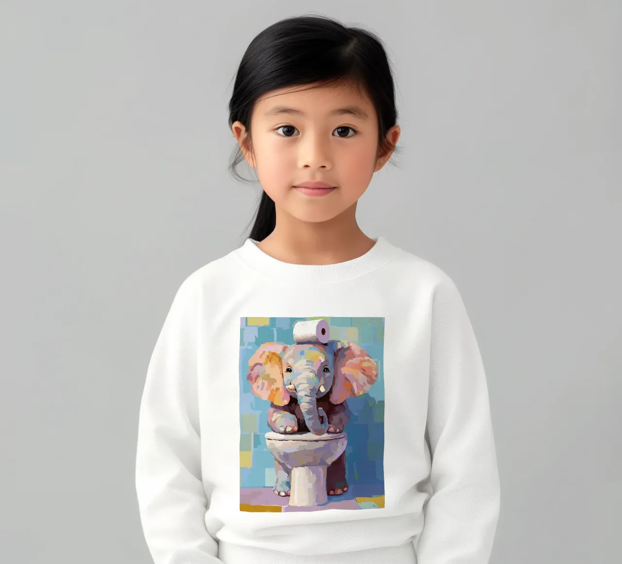 Elefante sul wc con carta igienica felpa bambino da JoyWalkerShop
