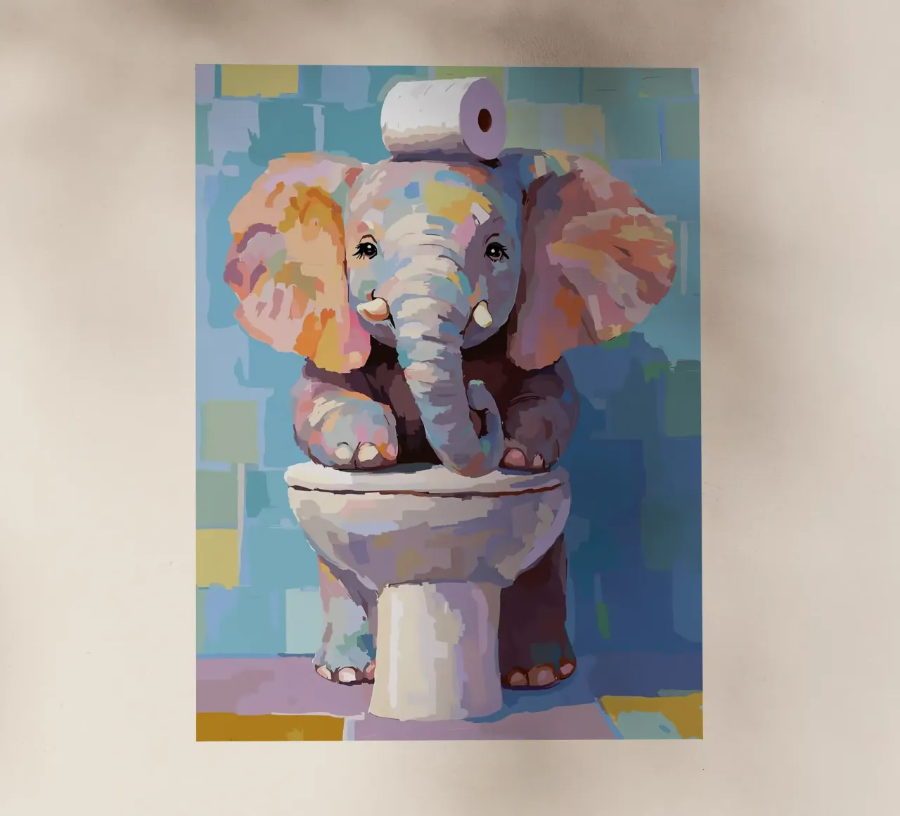 Elefante sul wc con carta igienica pellicola backlit da JoyWalkerShop