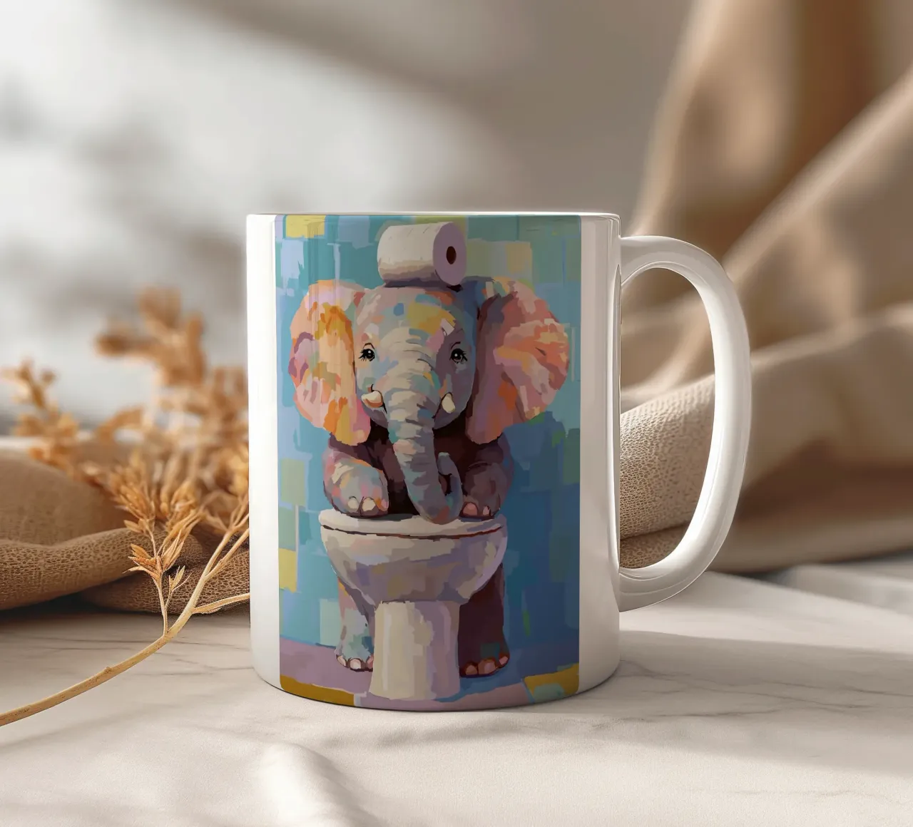 Elefante sul wc con carta igienica tazza in ceramica da JoyWalkerShop