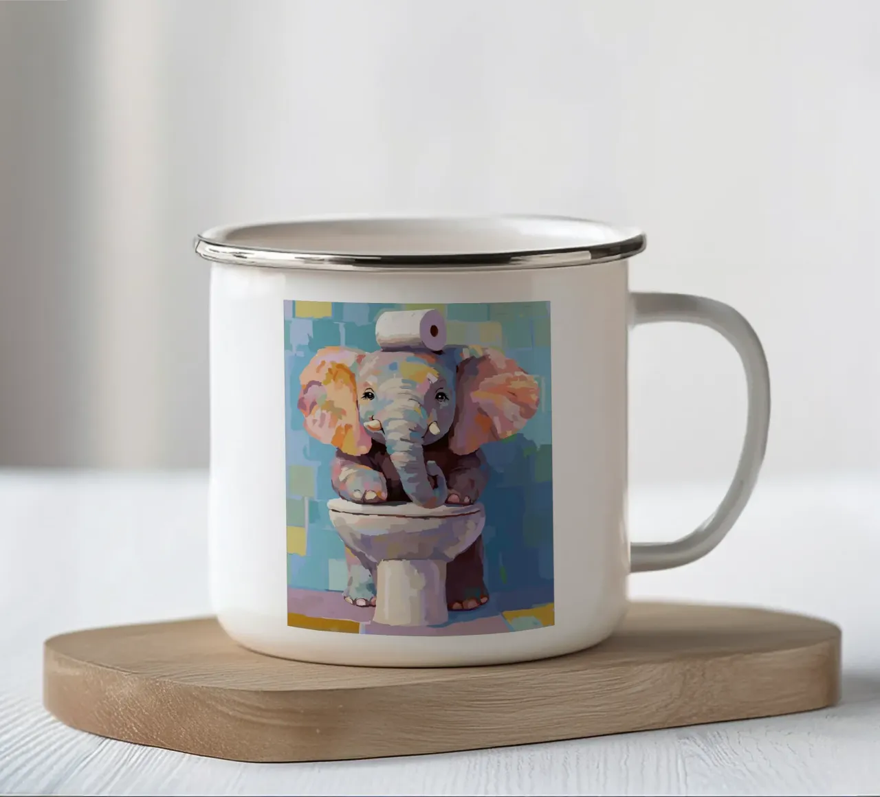 Olifant op toilet met wc-papier emaille mok van JoyWalkerShop