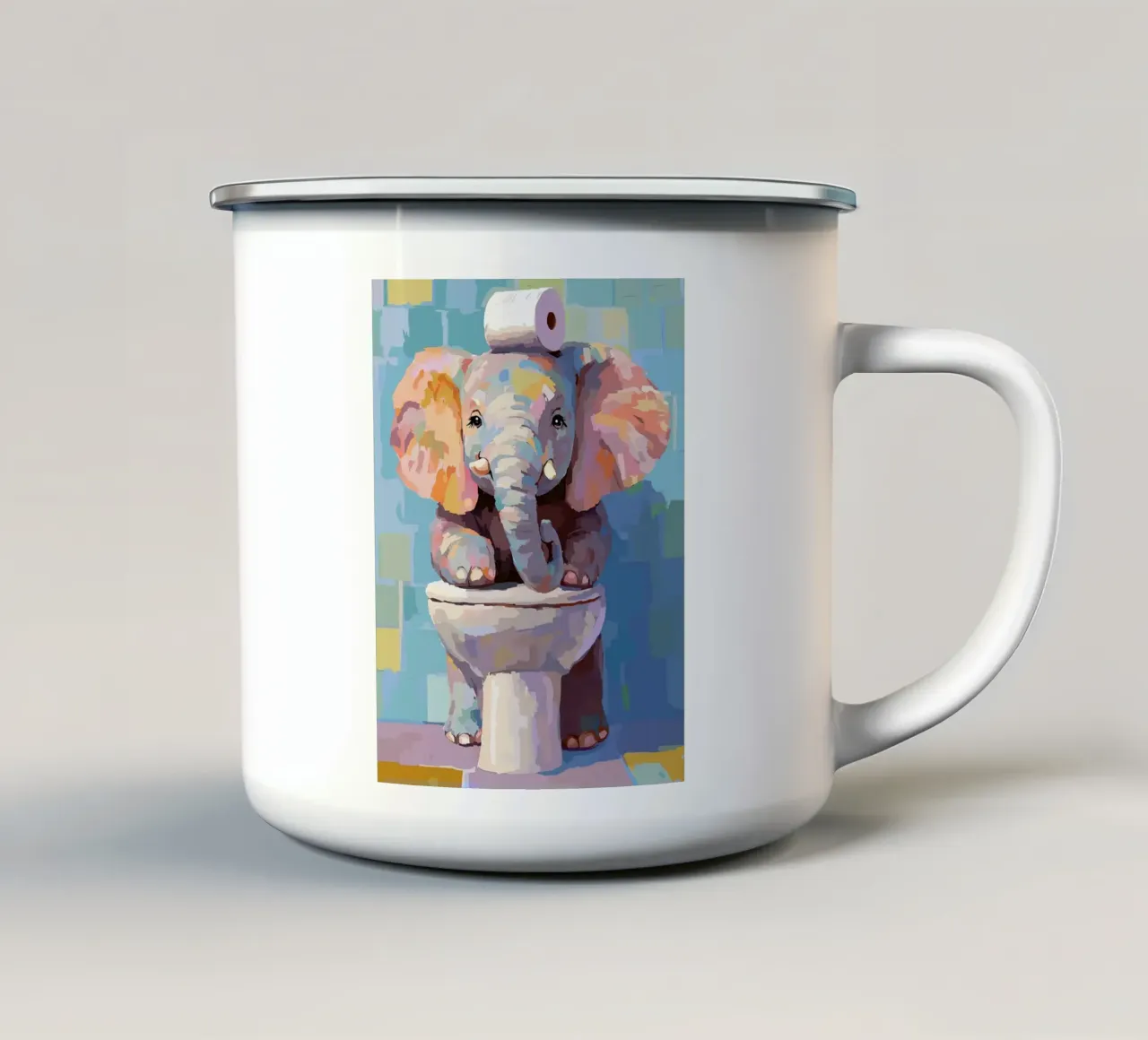 Olifant op toilet met wc-papier emaille mok van JoyWalkerShop