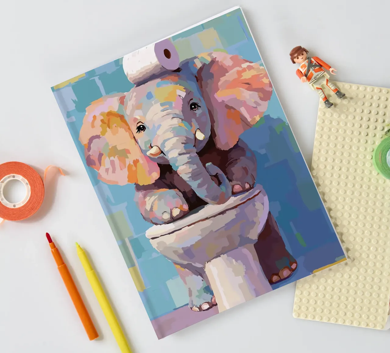 Elefante sul wc con carta igienica diario da JoyWalkerShop