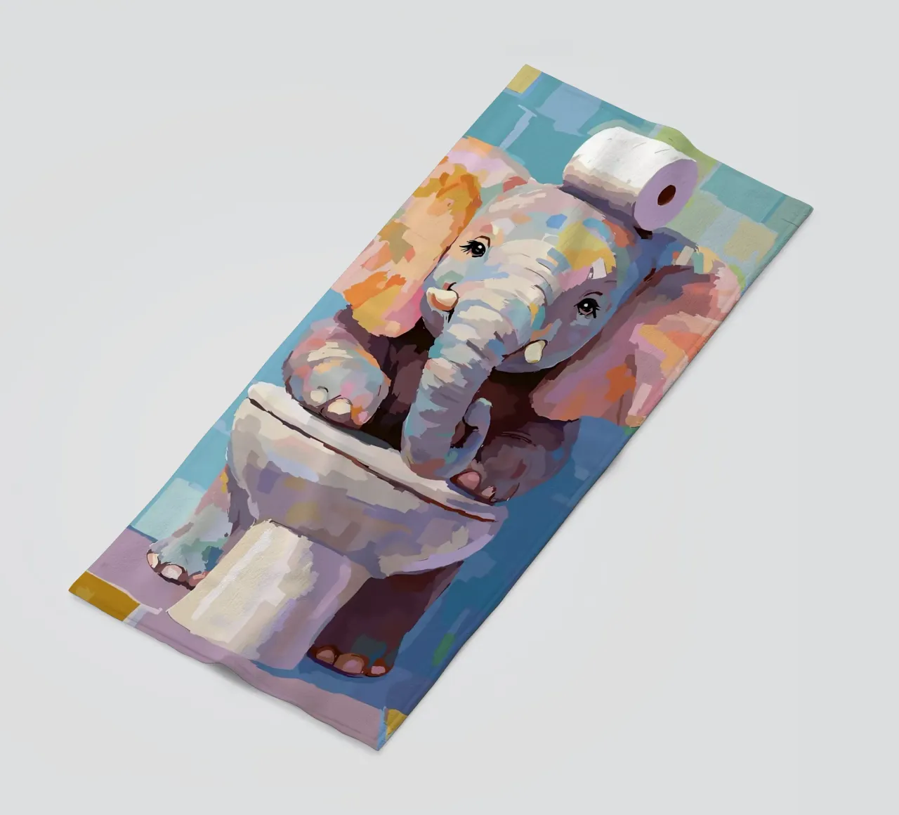 Elefante sul wc con carta igienica telo mare da JoyWalkerShop