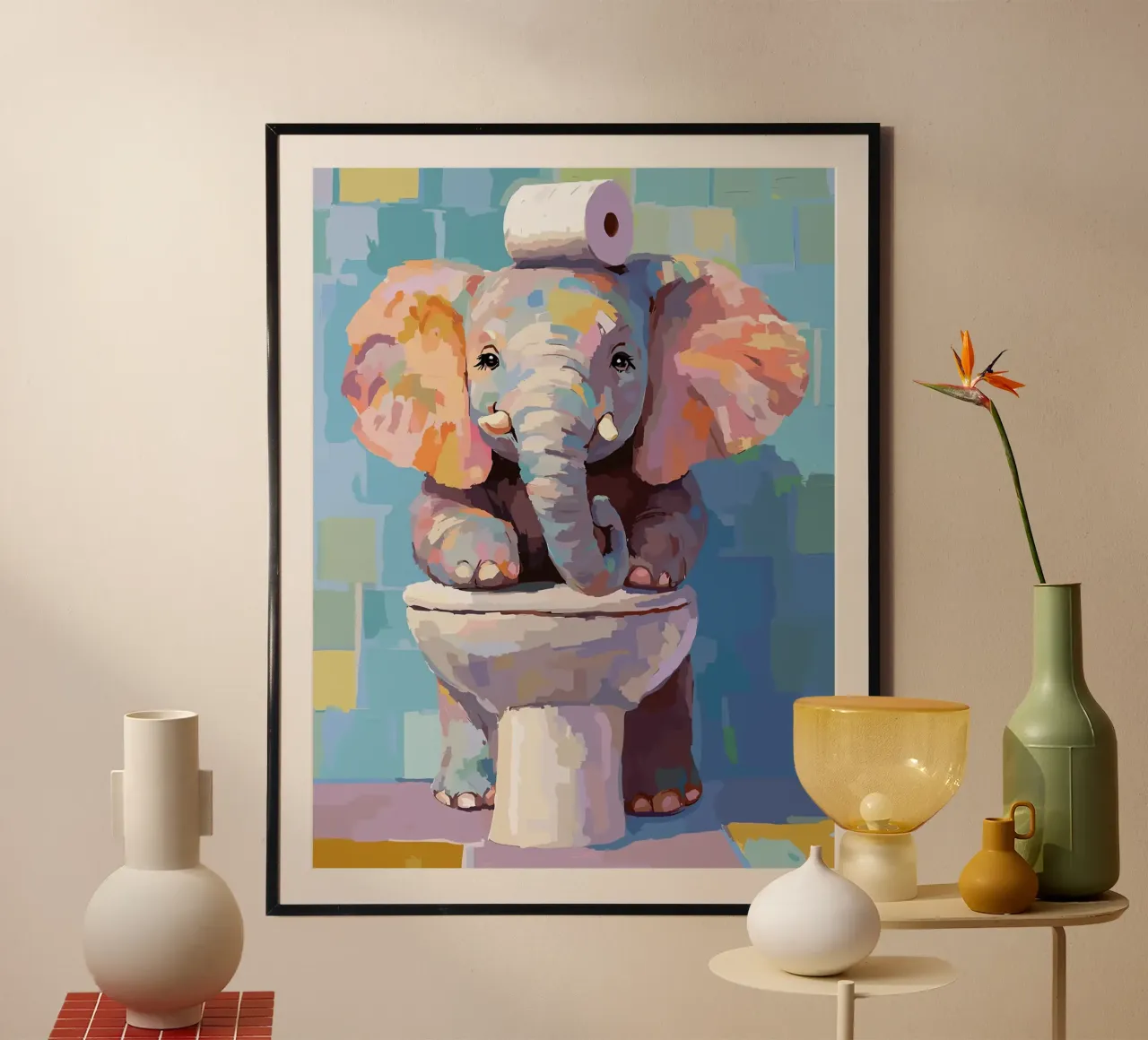 Elefante sul wc con carta igienica carta hahnemühle da JoyWalkerShop