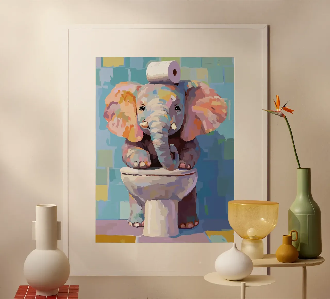 Elefante sul wc con carta igienica carta hahnemühle da JoyWalkerShop