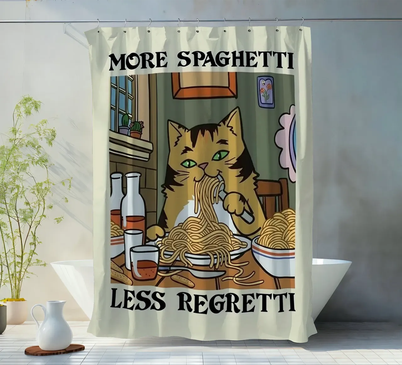 More Spaghetti Less Regretti tenda da doccia da Jasonheeran