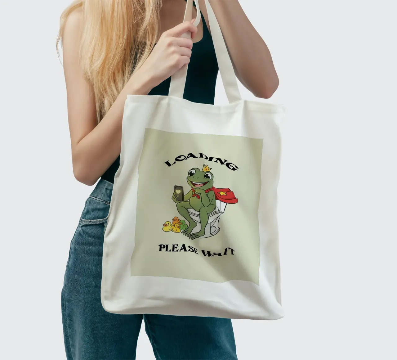Rana nel bagno con cellulare borsa in juta da Jasonheeran