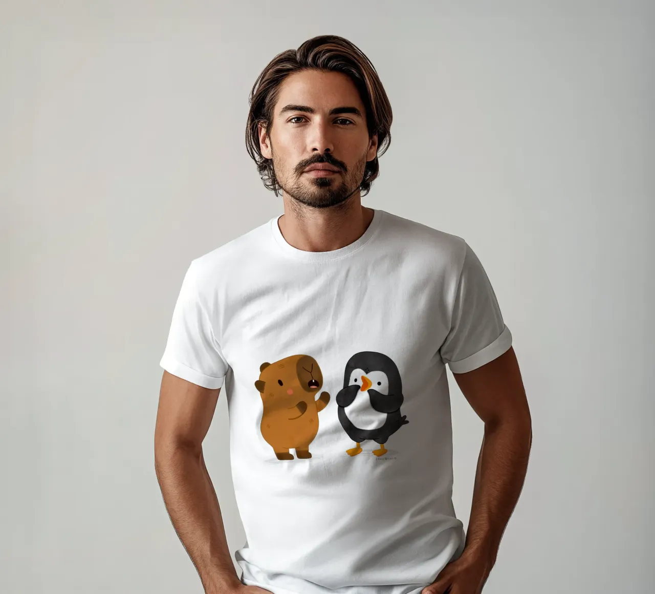 Capibara e pinguino a colloquio t-shirt da julianamotzko