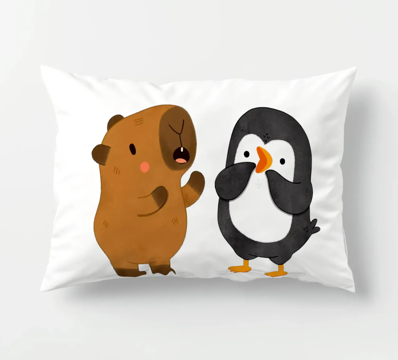 Capibara e pinguino a colloquio cuscino da julianamotzko