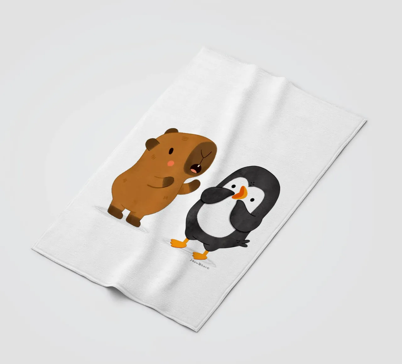 Capibara e pinguino a colloquio coperta in pile da julianamotzko