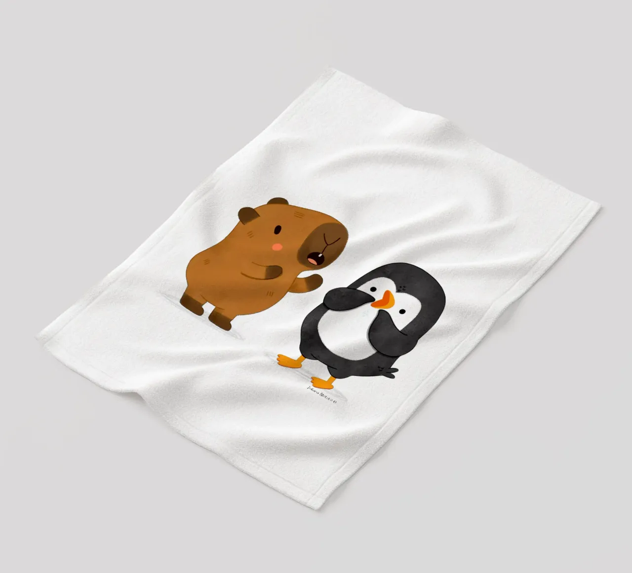 Capibara e pinguino a colloquio coperta in pile da julianamotzko