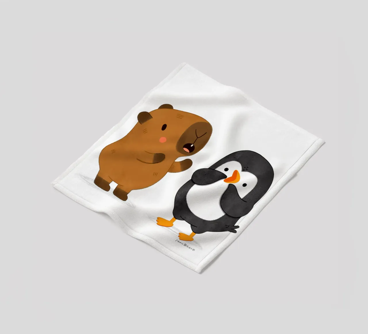 Capibara e pinguino a colloquio coperta in pile da julianamotzko