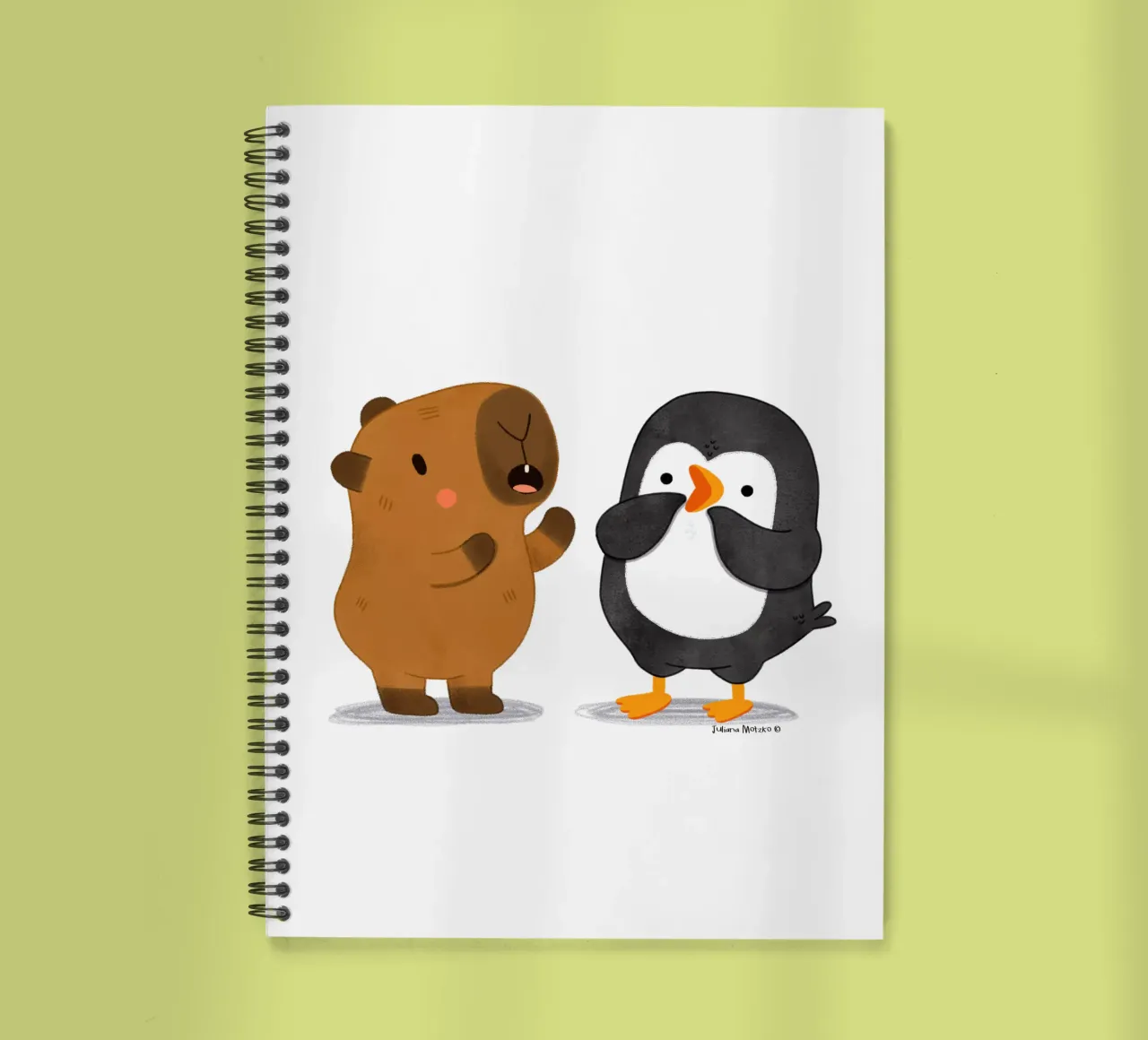 Capybara and Penguin talking spiral notebook by julianamotzko