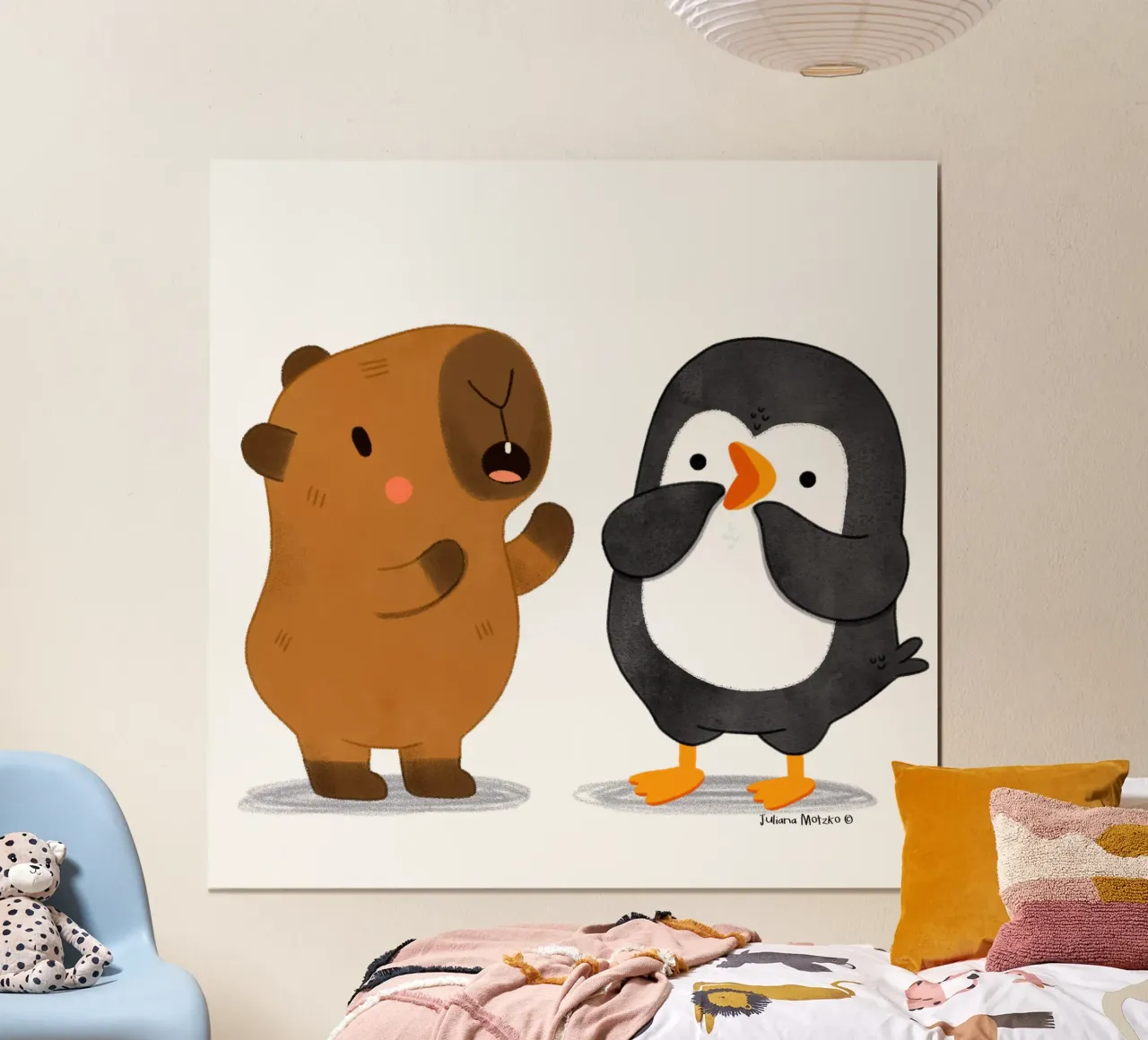 Capibara e pinguino a colloquio carta hahnemühle da julianamotzko