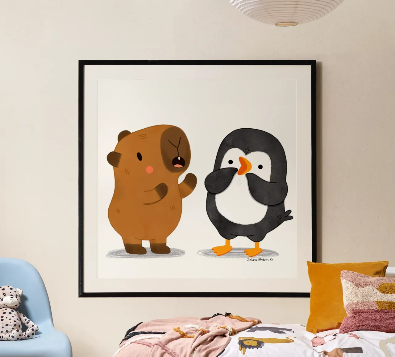 Capibara e pinguino a colloquio carta hahnemühle da julianamotzko