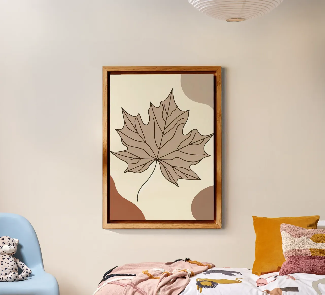 Minimalist Maple Leaf Poster in Neutral Tones with Abstract alu-dibond by Bloom And Brush