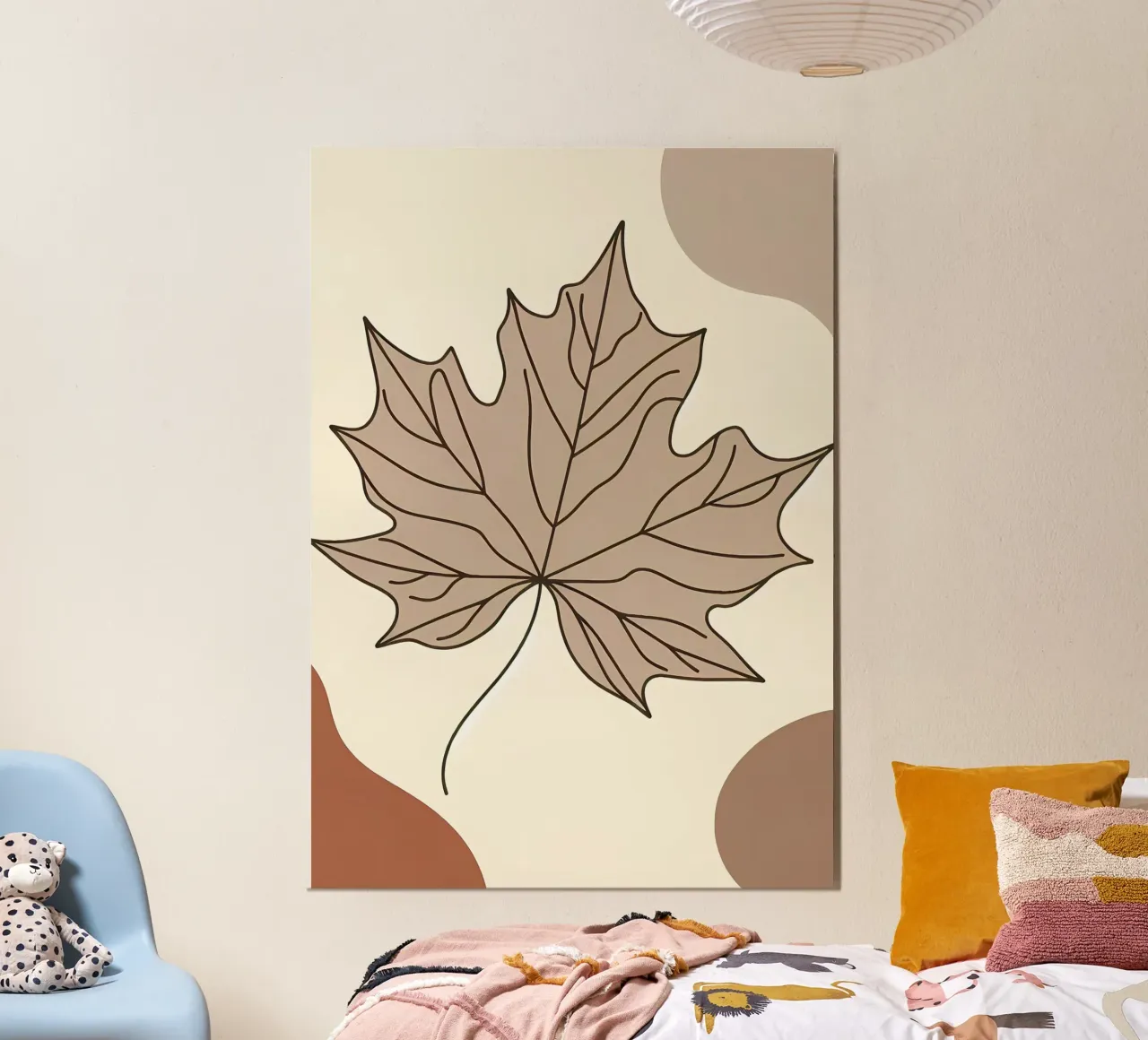 Minimalist Maple Leaf Poster in Neutral Tones with Abstract alu-dibond by Bloom And Brush
