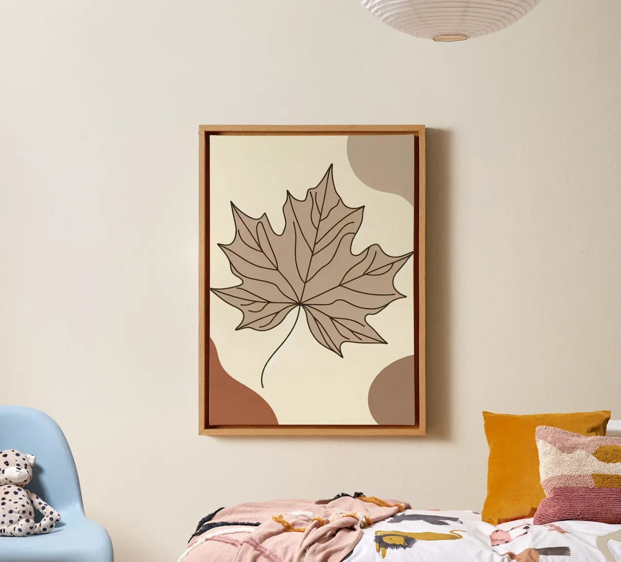 Minimalist Maple Leaf Poster in Neutral Tones with Abstract canvas by Bloom And Brush
