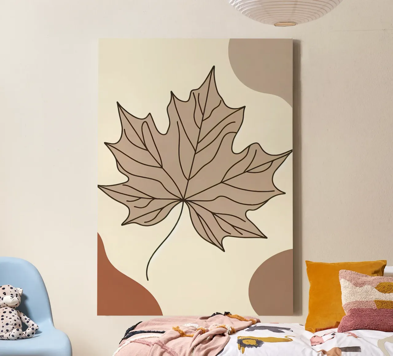 Minimalist Maple Leaf Poster in Neutral Tones with Abstract canvas by Bloom And Brush