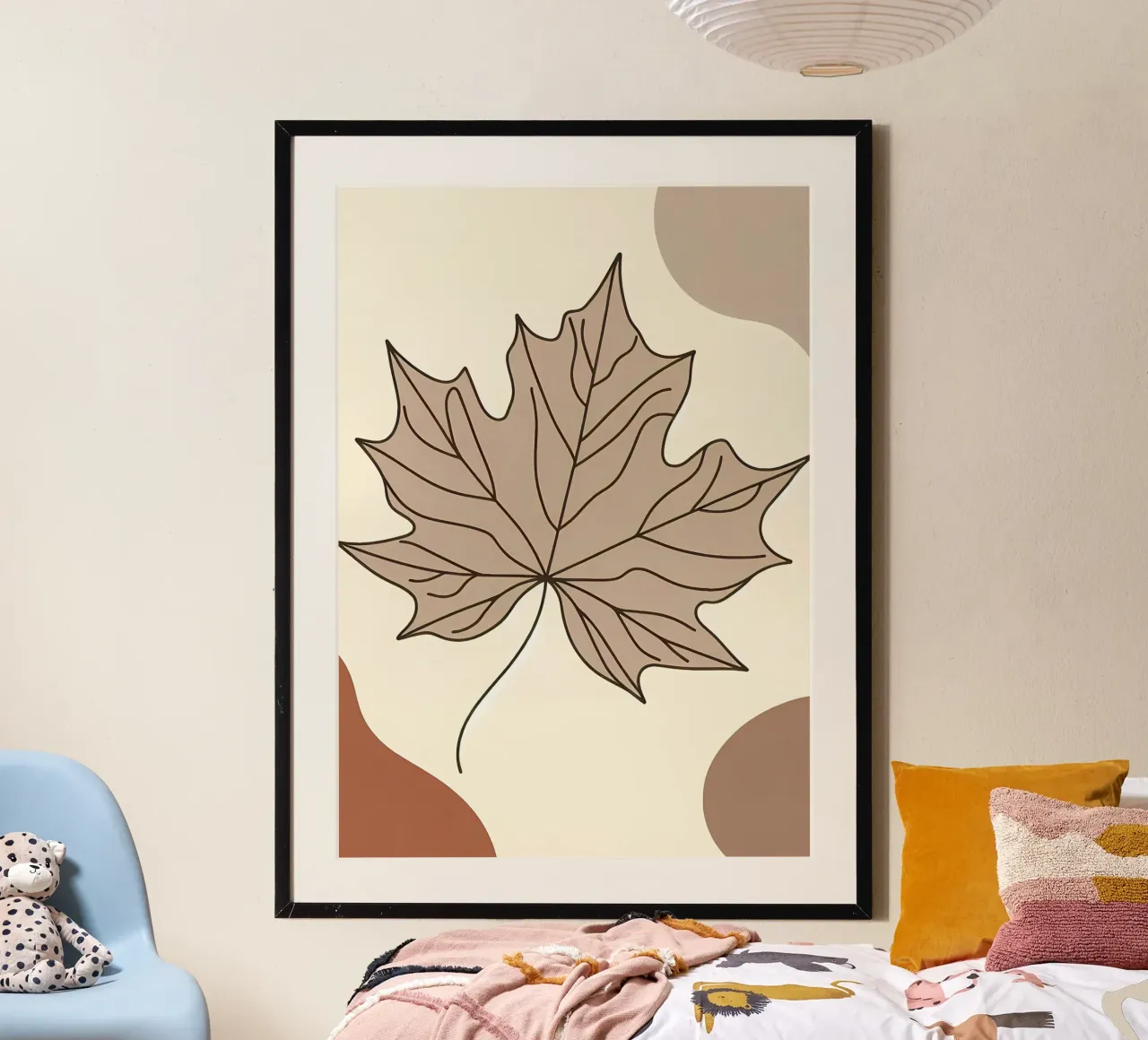 Minimalist Maple Leaf Poster in Neutral Tones with Abstract hahnemühle by Bloom And Brush