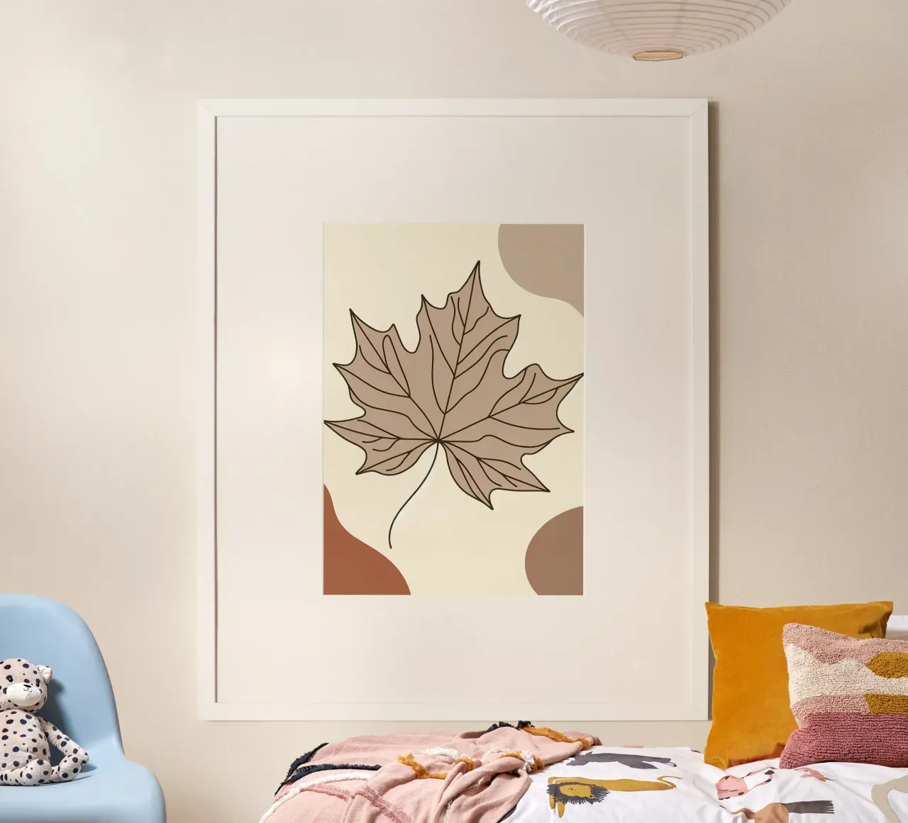 Minimalist Maple Leaf Poster in Neutral Tones with Abstract hahnemühle by Bloom And Brush