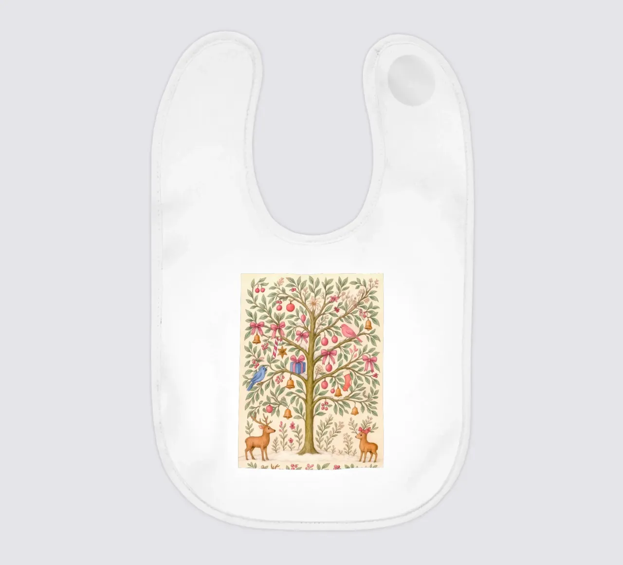 Stravagante albero di Natale rosa con cervi, uccelli e fiocchi bavaglino da GentleEchoes Dreamlight