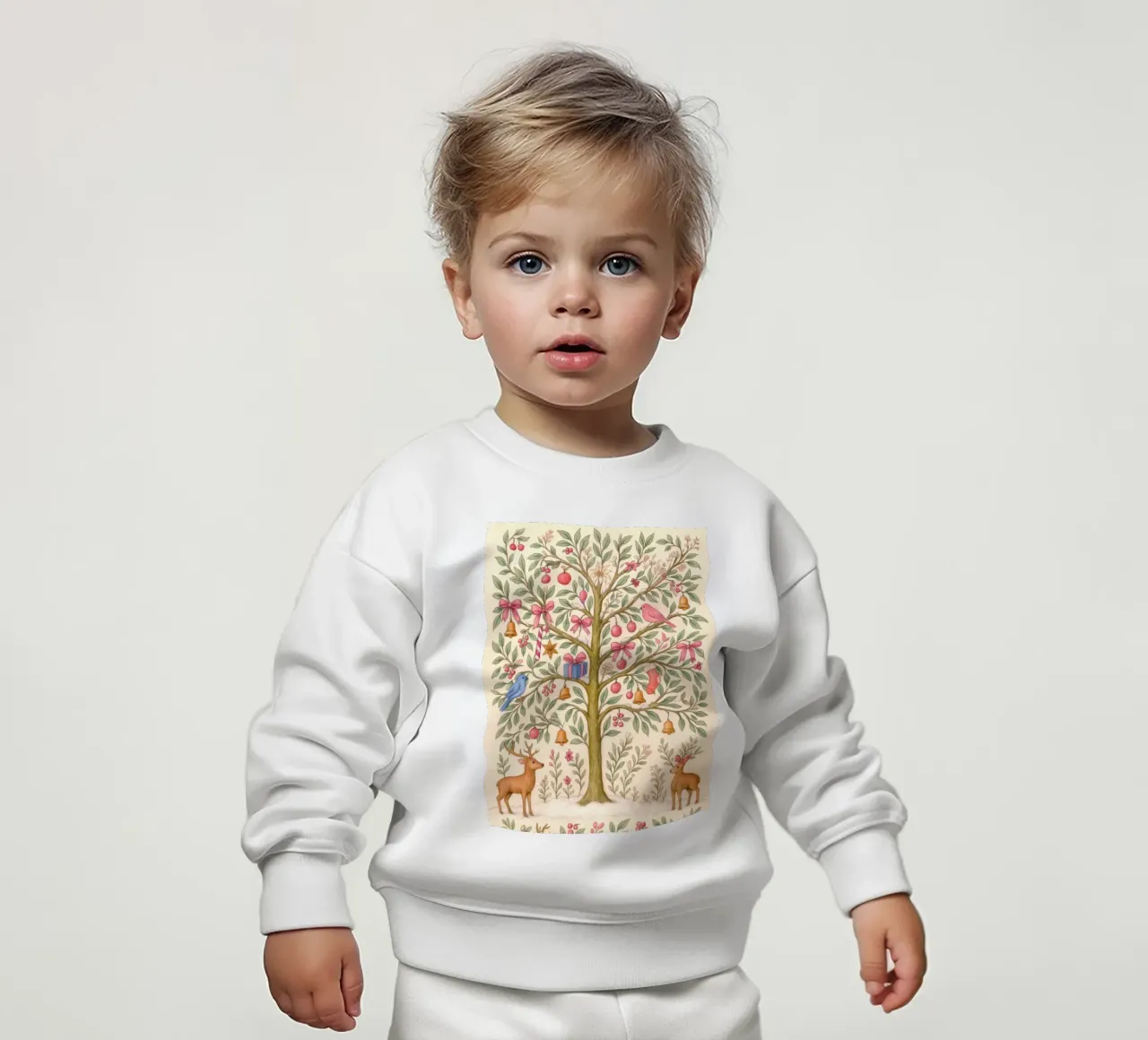 Skurriler rosa Weihnachtsbaum mit Hirsch, Vögeln und Schleifen Baby Sweatshirt von GentleEchoes Dreamlight