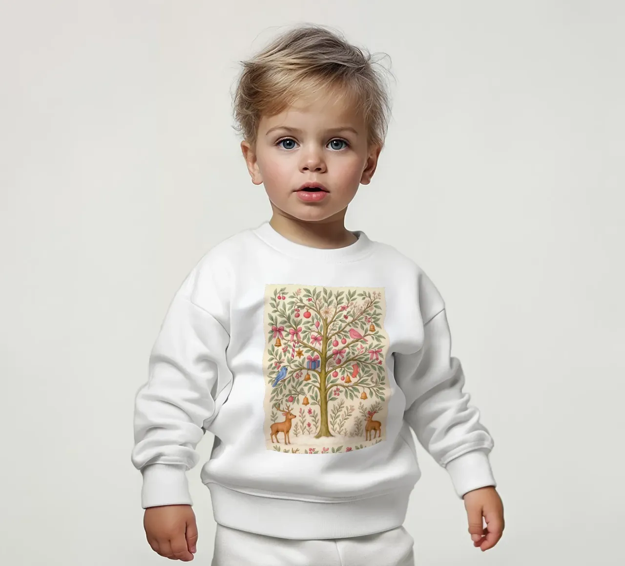 Stravagante albero di Natale rosa con cervi, uccelli e fiocchi felpa neonato da GentleEchoes Dreamlight
