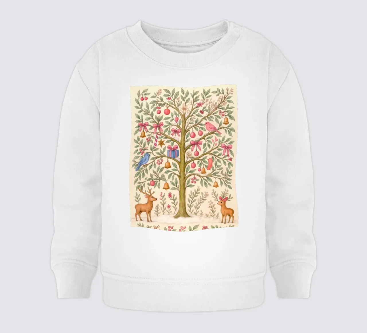 Skurriler rosa Weihnachtsbaum mit Hirsch, Vögeln und Schleifen Baby Sweatshirt von GentleEchoes Dreamlight