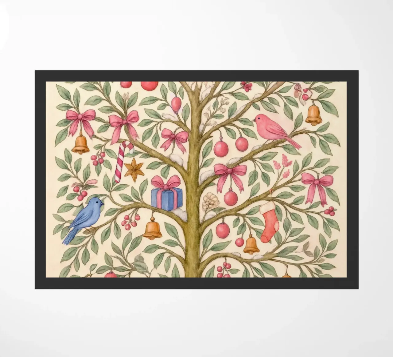 Stravagante albero di Natale rosa con cervi, uccelli e fiocchi zerbino da GentleEchoes Dreamlight