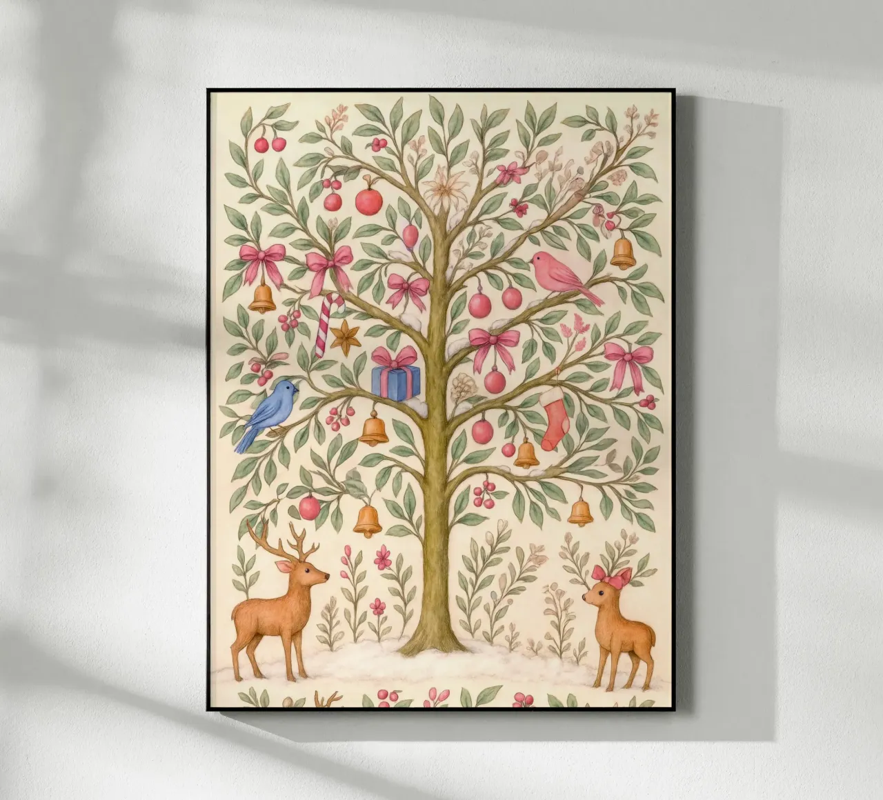 Stravagante albero di Natale rosa con cervi, uccelli e fiocchi plexiglass da GentleEchoes Dreamlight