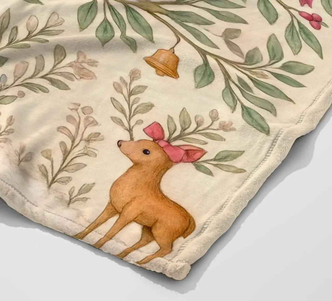 Stravagante albero di Natale rosa con cervi, uccelli e fiocchi coperta in pile da GentleEchoes Dreamlight