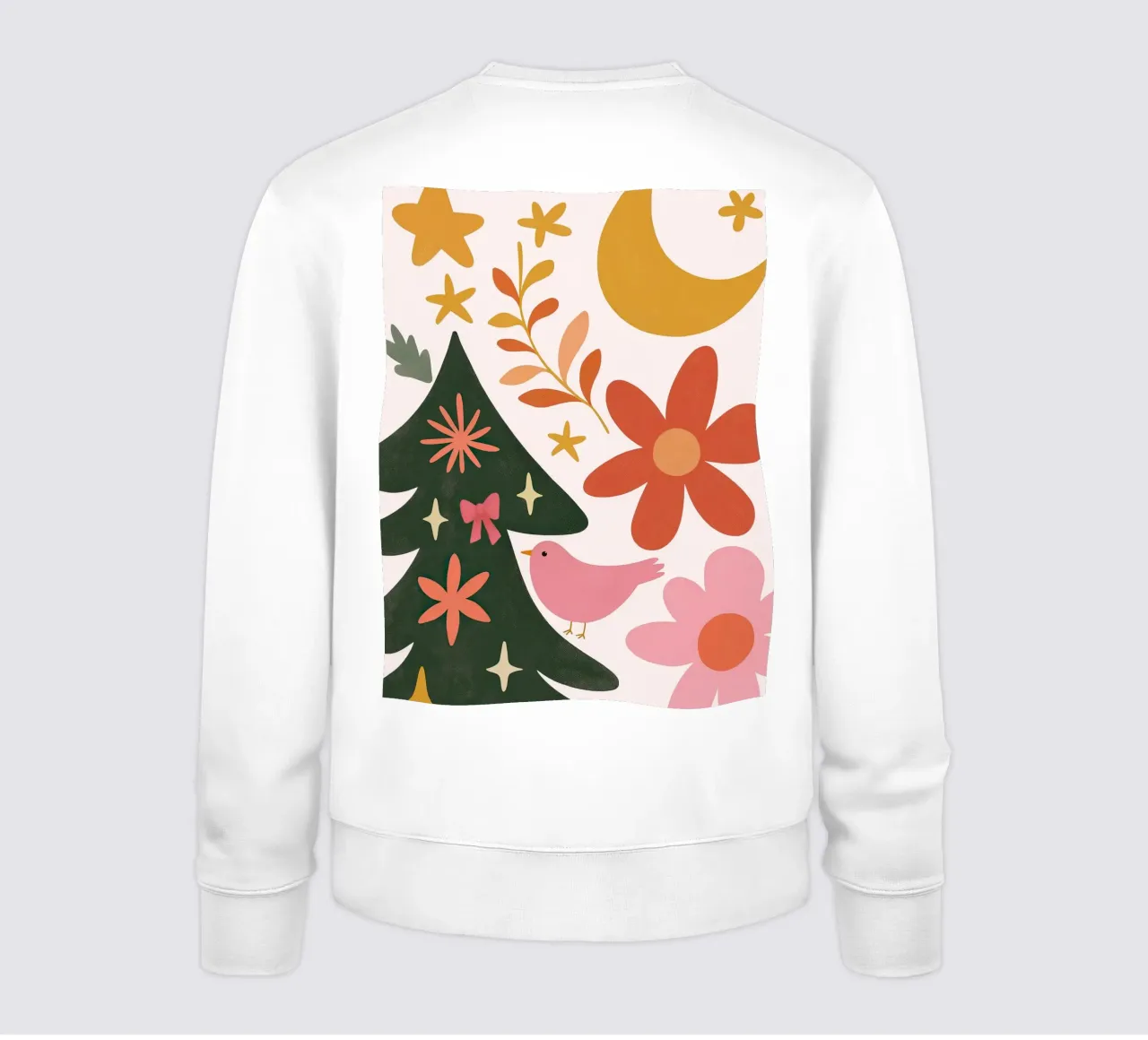 Sognante albero di Natale a forma di uccello rosa con luna, stelle e fiori felpa da GentleEchoes Dreamlight