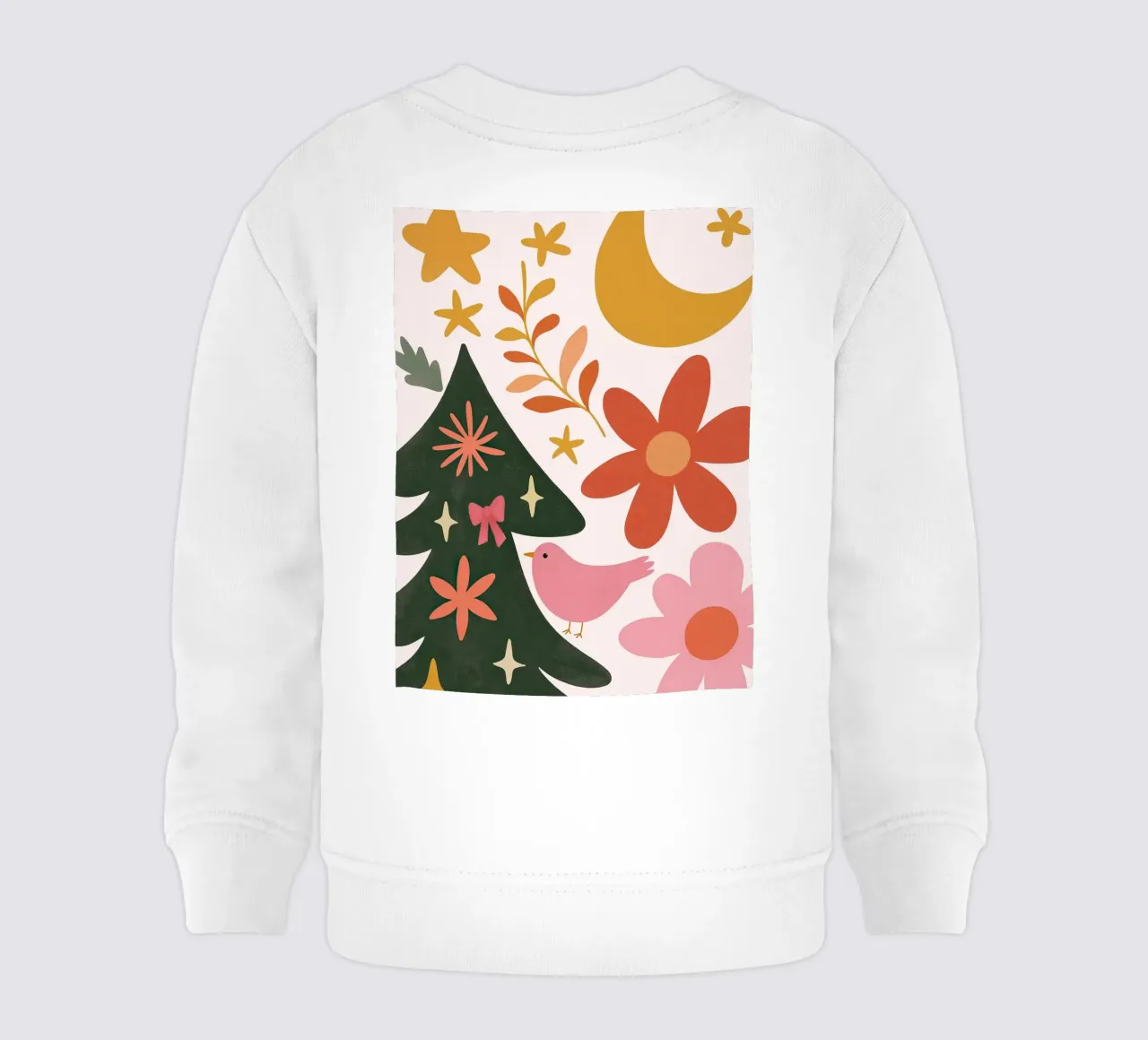 Sognante albero di Natale a forma di uccello rosa con luna, stelle e fiori felpa neonato da GentleEchoes Dreamlight