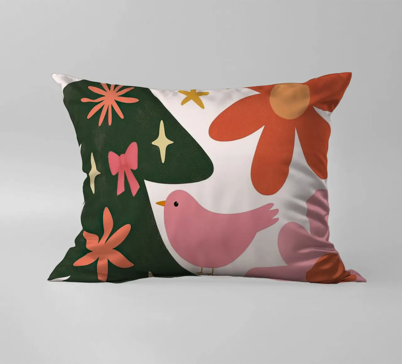 Sognante albero di Natale a forma di uccello rosa con luna, stelle e fiori cuscino da GentleEchoes Dreamlight