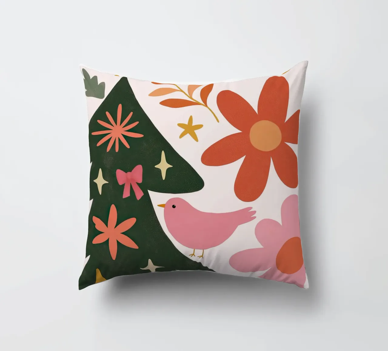 Sognante albero di Natale a forma di uccello rosa con luna, stelle e fiori cuscino da GentleEchoes Dreamlight