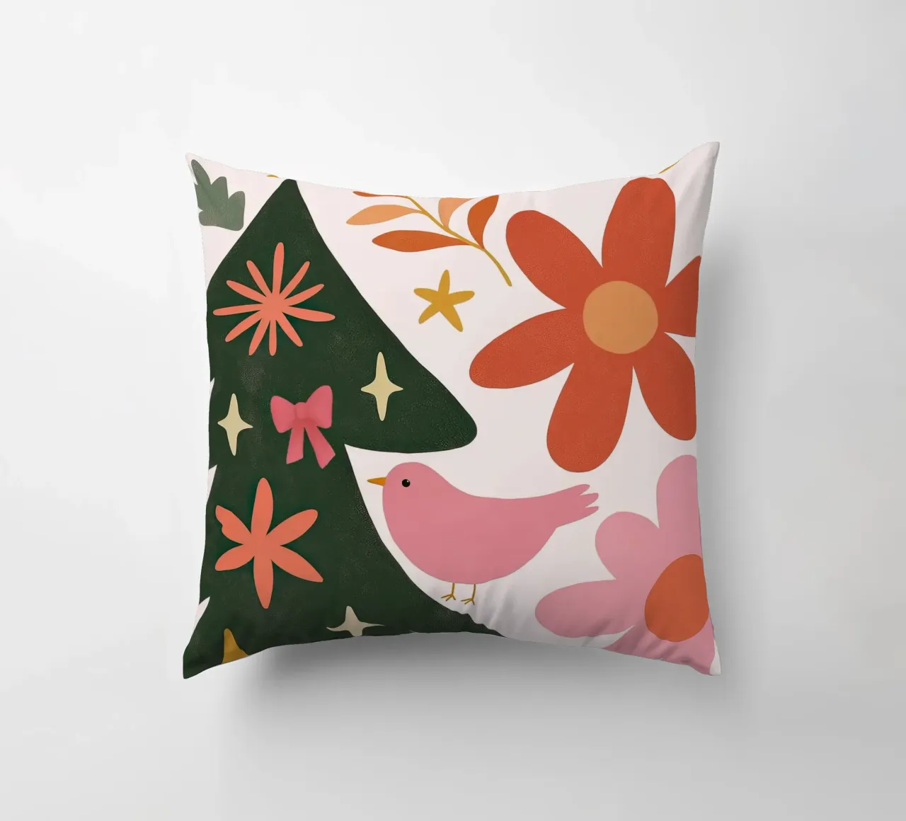 Sognante albero di Natale a forma di uccello rosa con luna, stelle e fiori cuscino da GentleEchoes Dreamlight