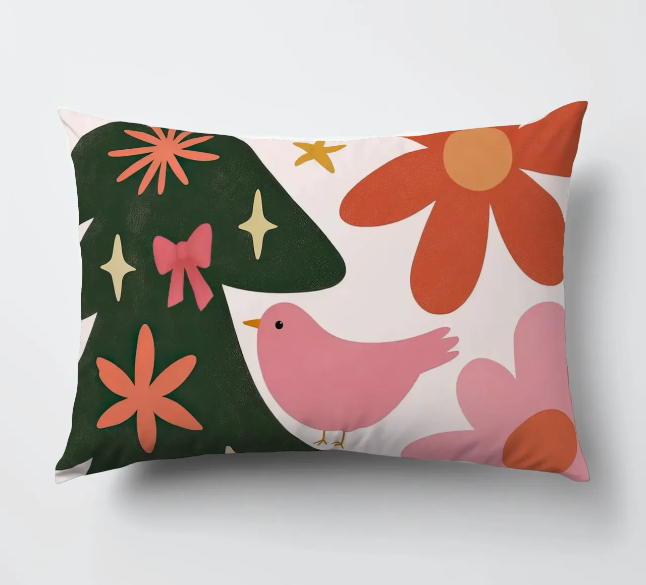 Sognante albero di Natale a forma di uccello rosa con luna, stelle e fiori cuscino da GentleEchoes Dreamlight