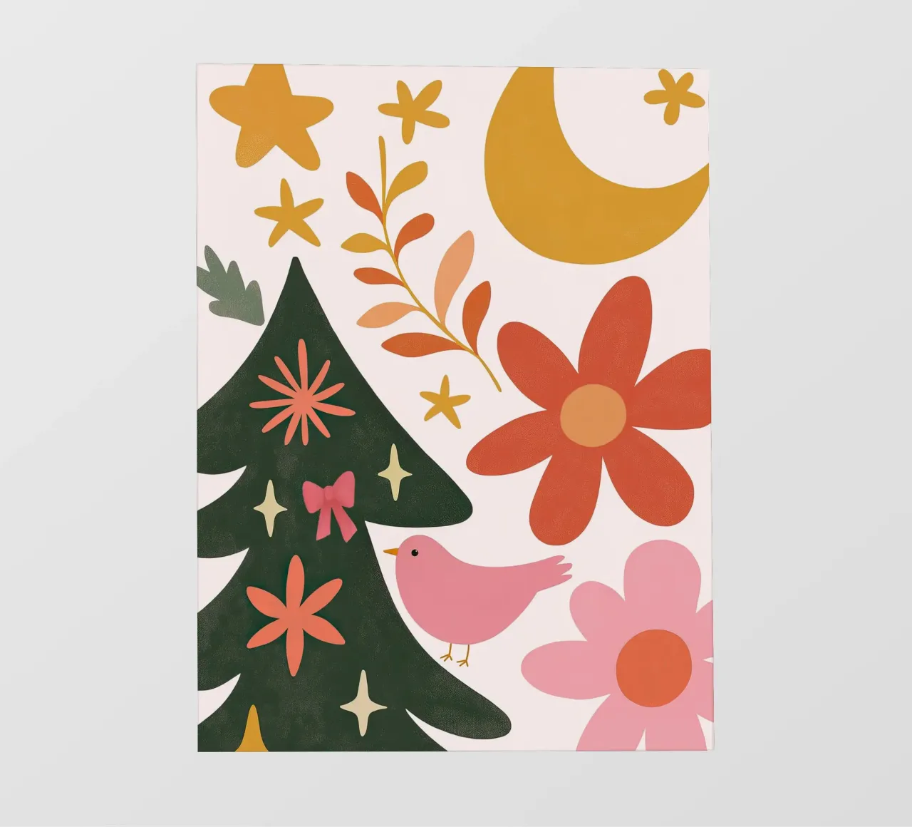 Sognante albero di Natale a forma di uccello rosa con luna, stelle e fiori telo in pvc da GentleEchoes Dreamlight