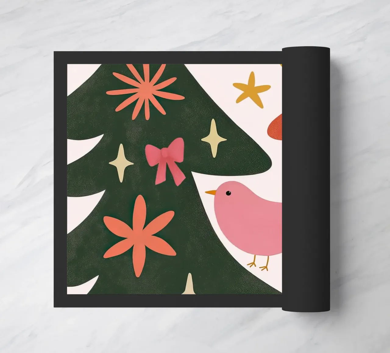 Sognante albero di Natale a forma di uccello rosa con luna, stelle e fiori zerbino da GentleEchoes Dreamlight