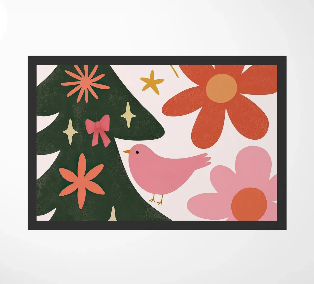 Sognante albero di Natale a forma di uccello rosa con luna, stelle e fiori zerbino da GentleEchoes Dreamlight