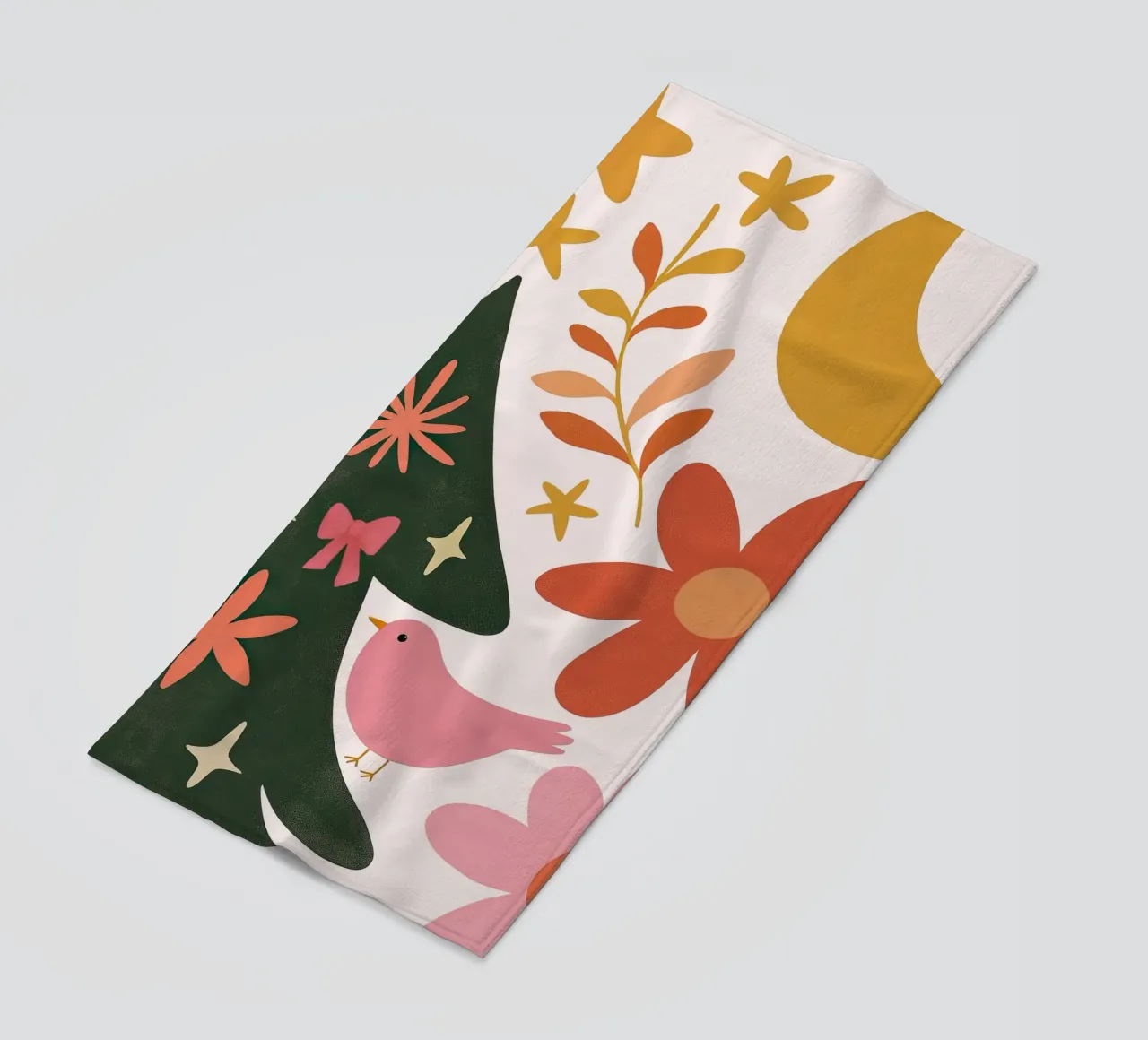 Sognante albero di Natale a forma di uccello rosa con luna, stelle e fiori telo mare da GentleEchoes Dreamlight
