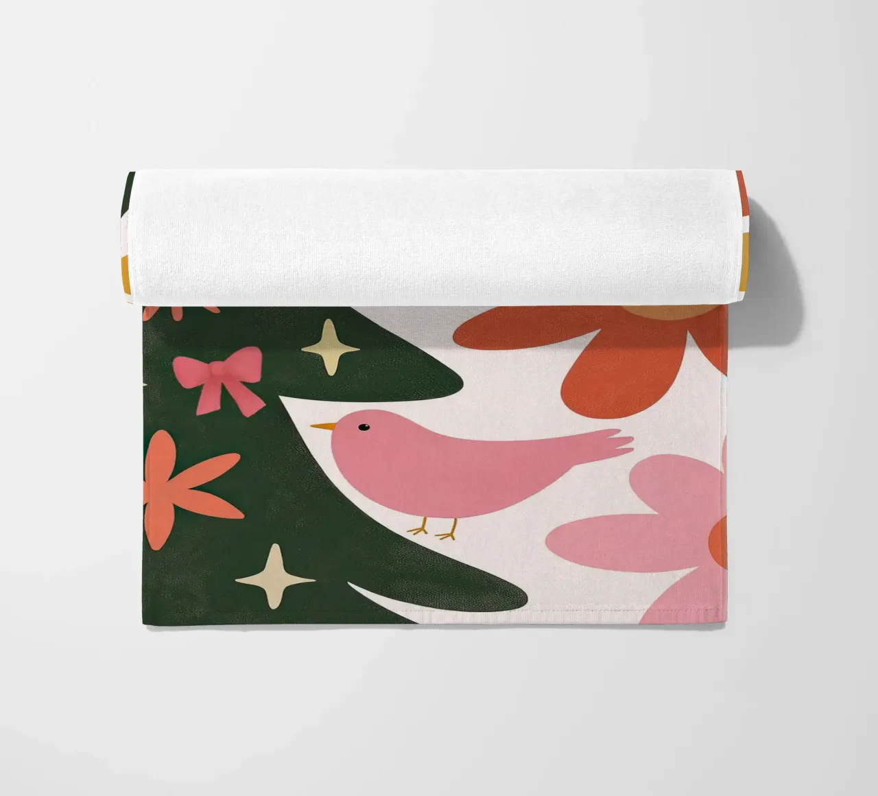 Sognante albero di Natale a forma di uccello rosa con luna, stelle e fiori telo mare da GentleEchoes Dreamlight