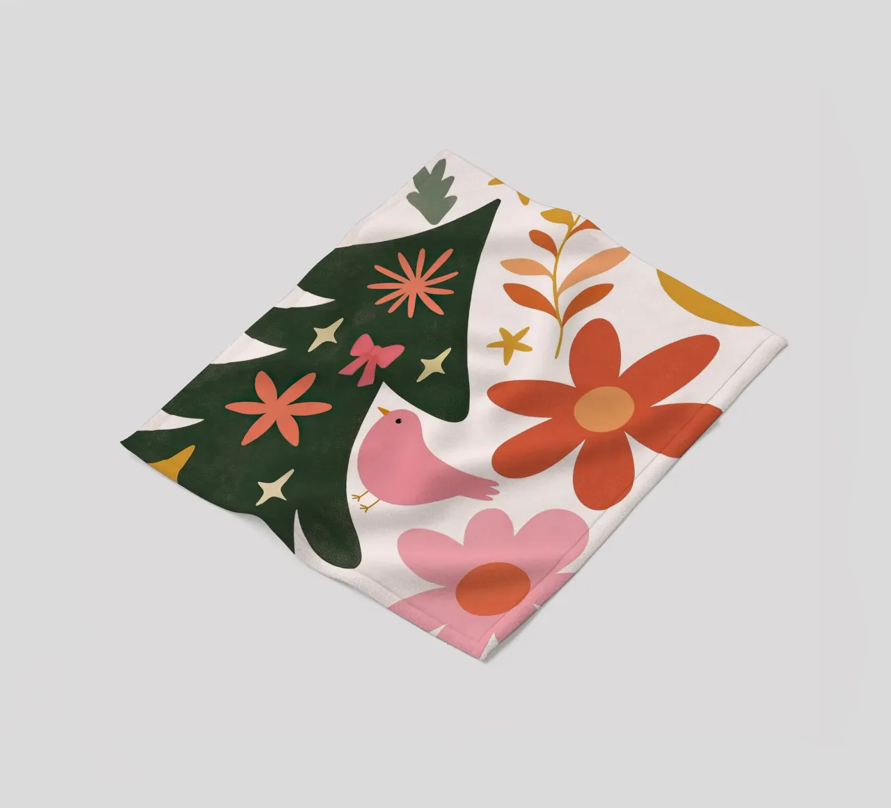 Sognante albero di Natale a forma di uccello rosa con luna, stelle e fiori coperta in pile da GentleEchoes Dreamlight