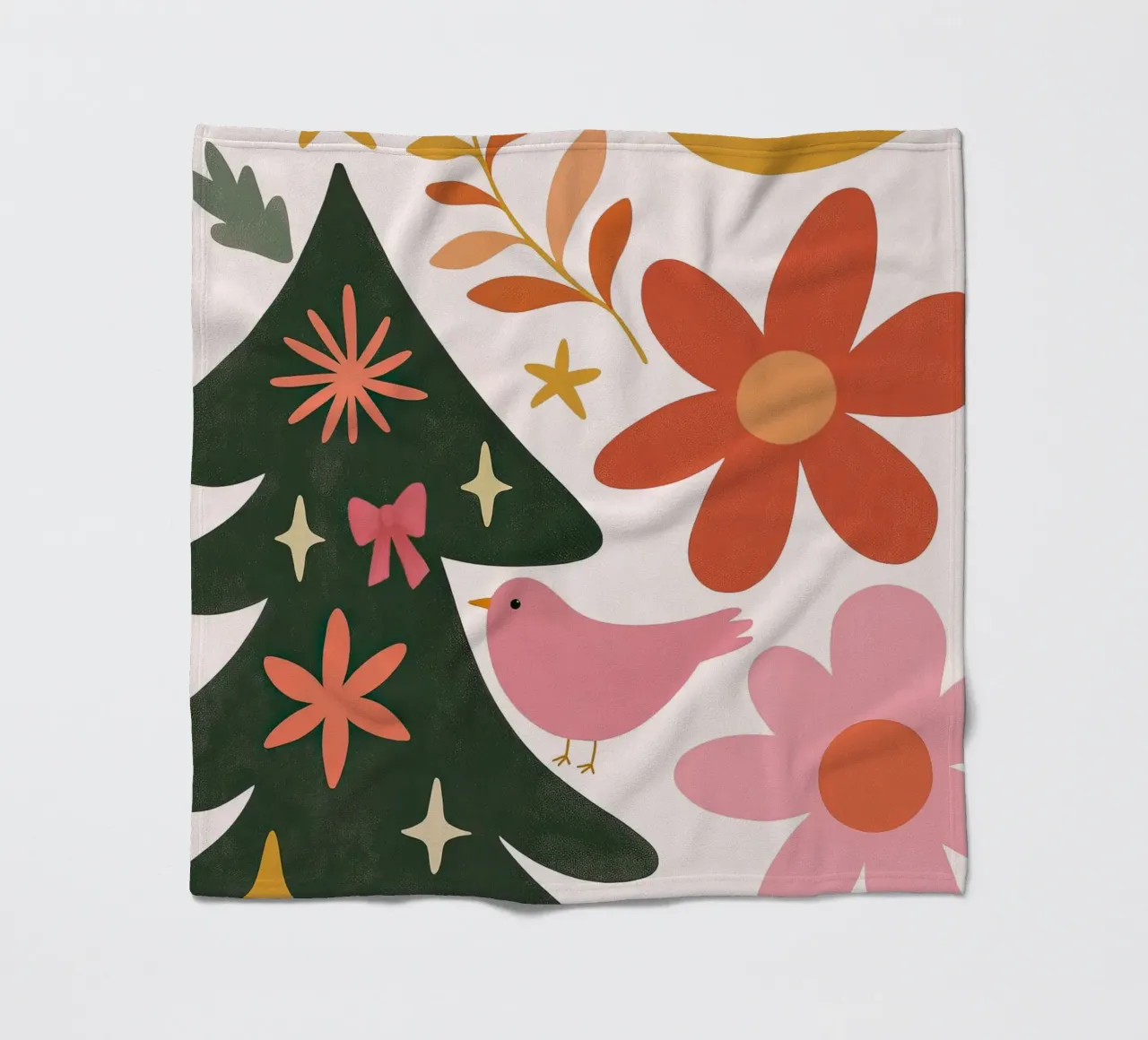 Sognante albero di Natale a forma di uccello rosa con luna, stelle e fiori coperta in pile da GentleEchoes Dreamlight