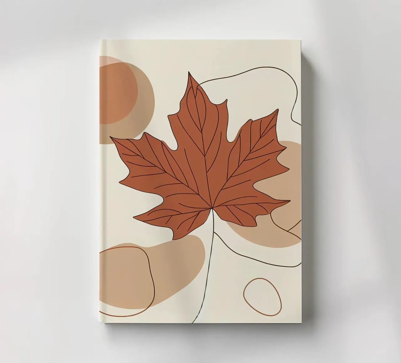 Minimalist Maple Leaf Poster in Neutral Tones with Abstract notebook by Bloom And Brush